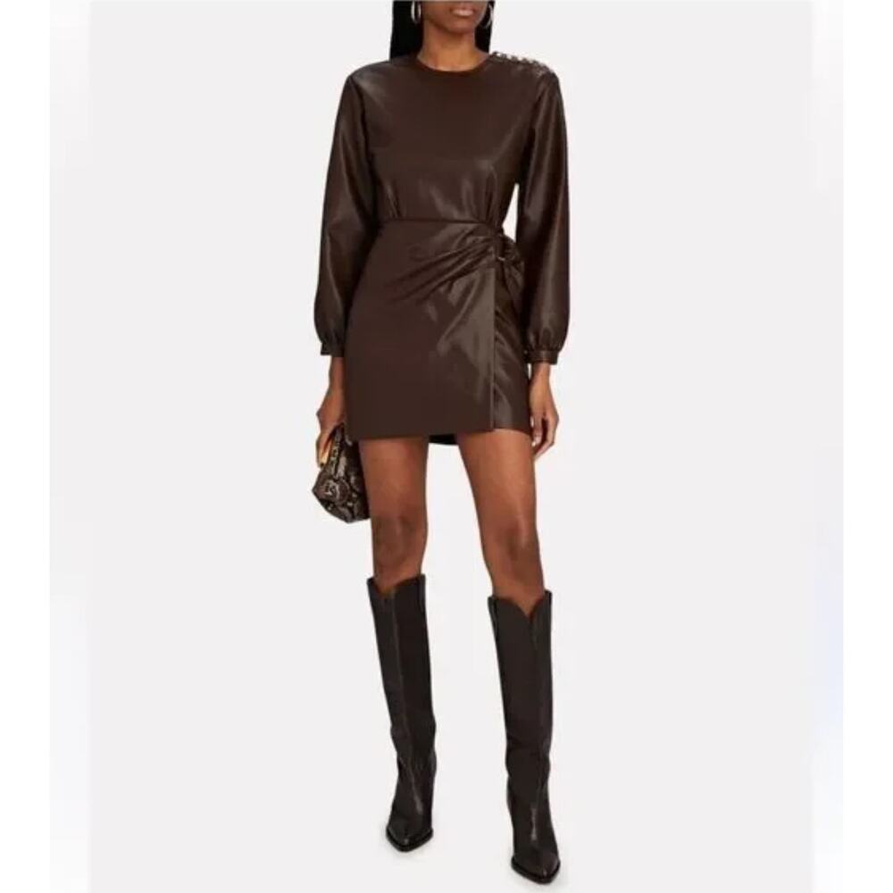 Intermix faux brown leather faux wrap long sleeve‎ dress size 8